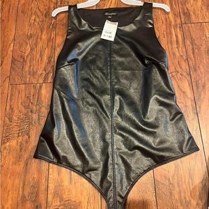Black leather bodysuit